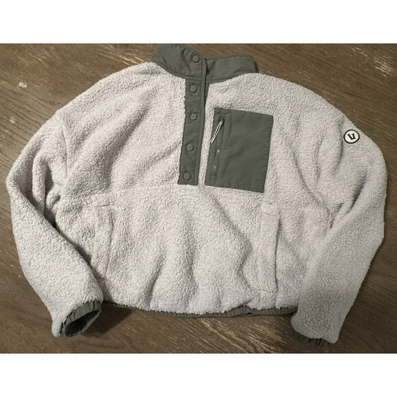Vuori Jackets & Blazers - Vuori Cozy Sherpa Popover Women Sherpa Pullover Jacket Cream Green 1/2 Snap